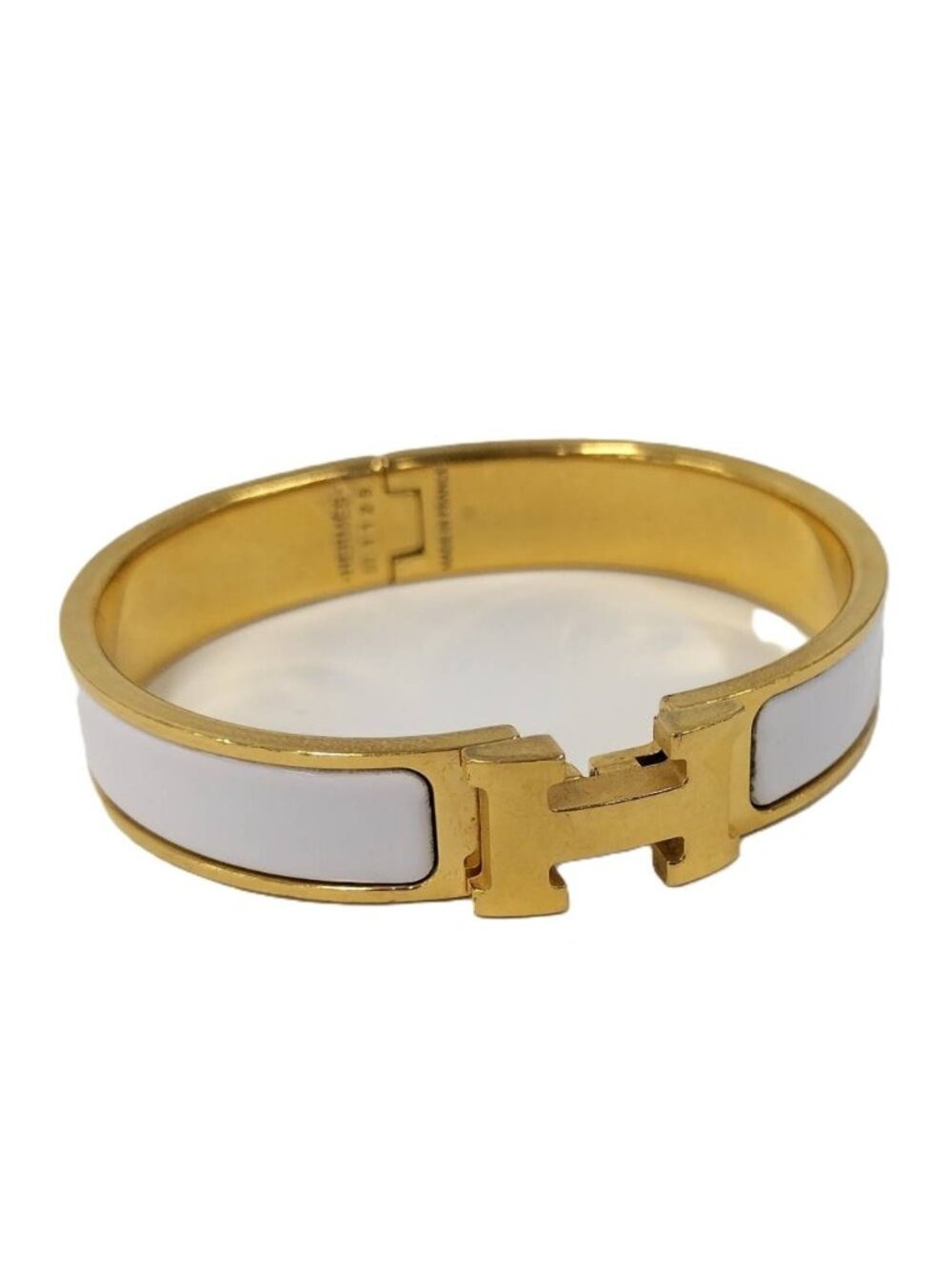 Hermes Clic Clac Bracelet Enamel Plated Gold White